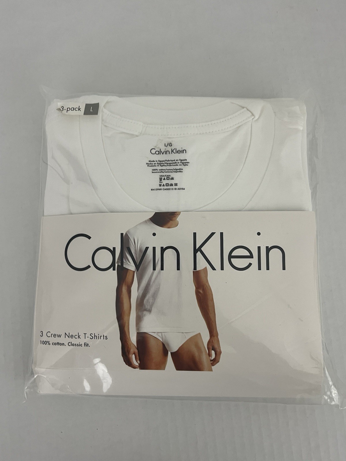 Calvin Klein 3 Pack Crew Neck T-Shirts Men's L 100% Cotton White Classic Fit NEW gallery