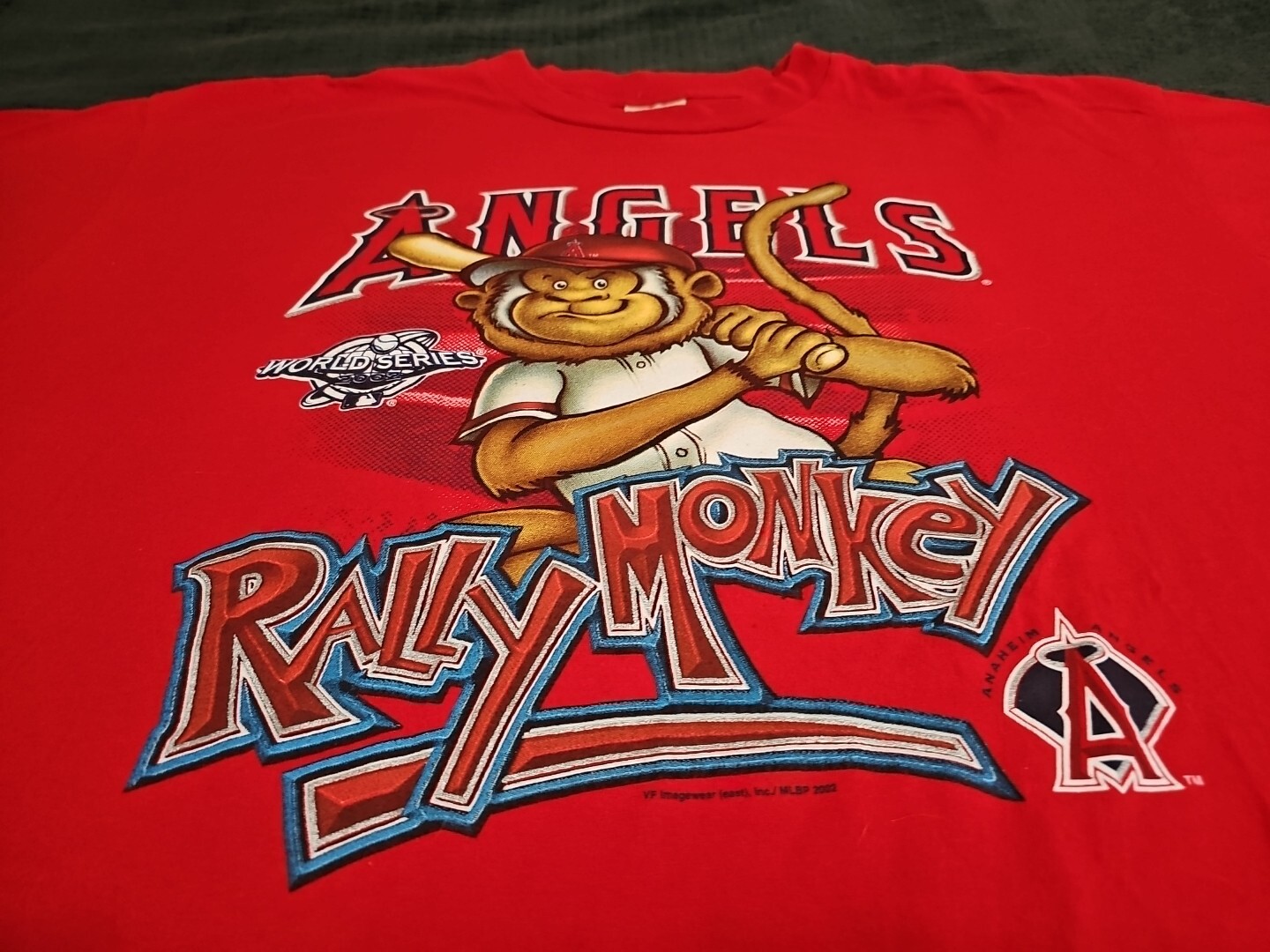 RALLY MONKEY 2002 World Series Anaheim Angels Lee Sport Candy Apple Red Tee 2XL gallery