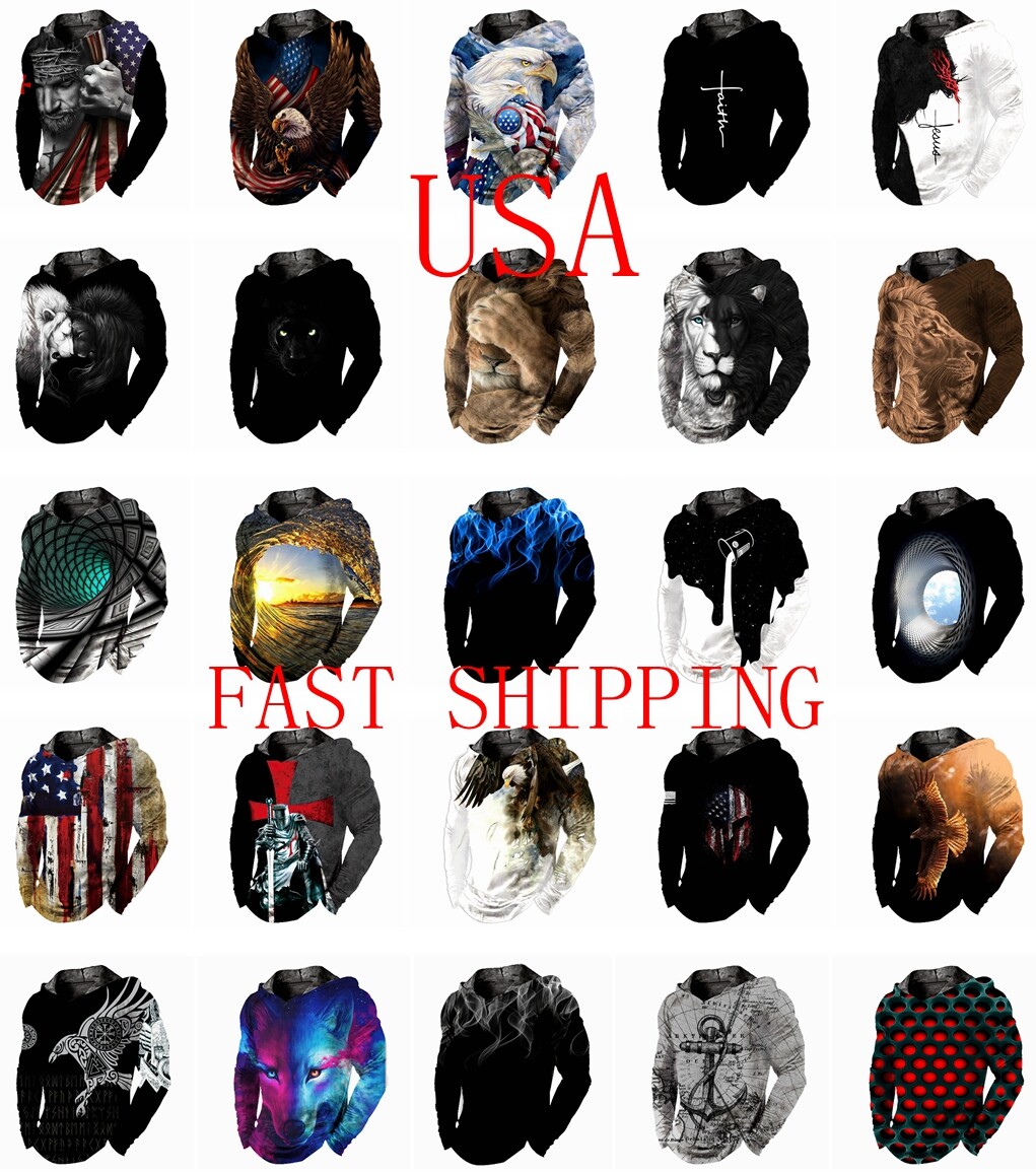 Men’s Hoodie Hooded T Shirt Novelty Graphic Pullover Sweatshirt Soft LightWeight