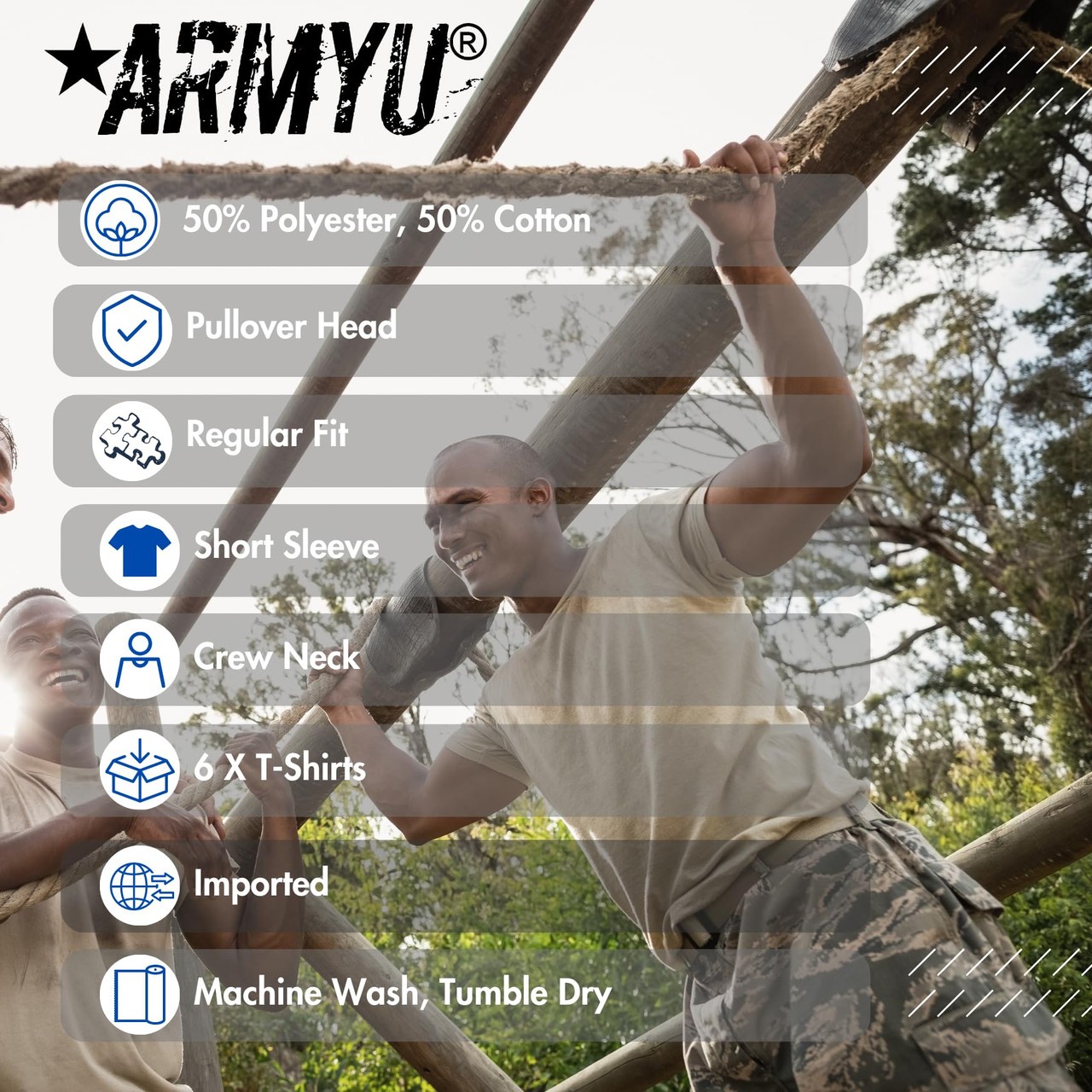AR 670-1 Army Compliant Coyote Brown Mens Military T-Shirt MultiCam OCP 6-Pack gallery