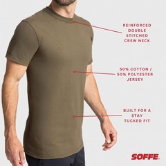 Soffe Men’s 3 Pack USA Poly/Cotton Military Tee, Tan, Large