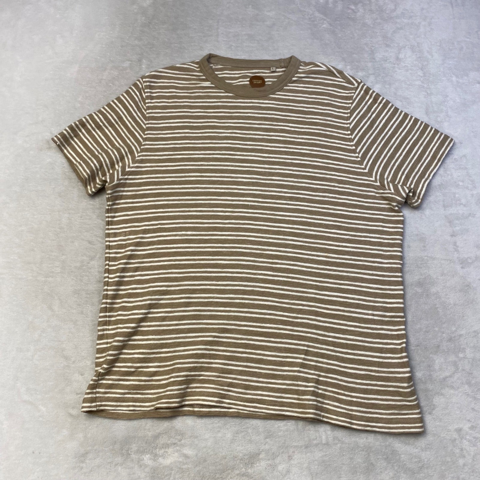 Common People Mens Striped T-Shirt Large Short Sleeve Casual Beige White