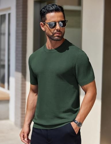 Coofandy T Shirt Crew Neck, Regular Fit, Short Sleeve, Solid, Ribbed Cuffs Solid gallery
