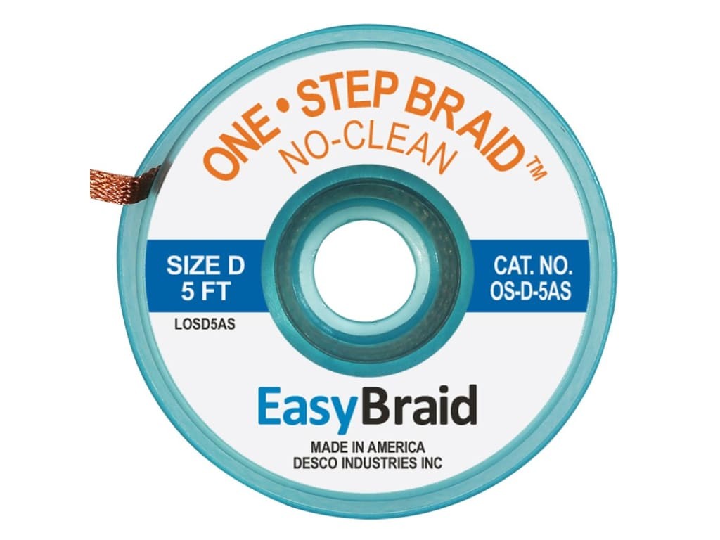 Easy Braid OS-D-5AS Solder Wick, No-Clean, 0.100’x5 ft, Size D, Blue Label,