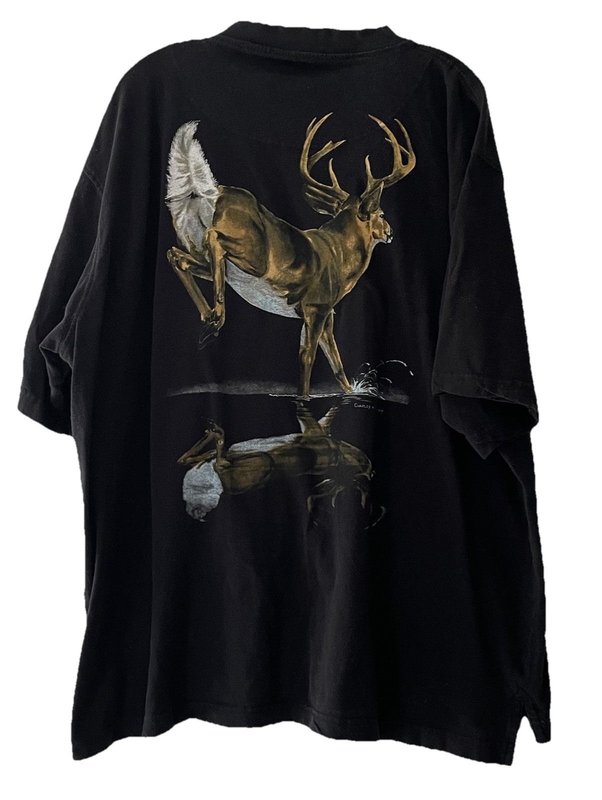 Legendary Men 3X Whitetail Deer Mirror Image Black Double Sided Graphic Shirt gallery