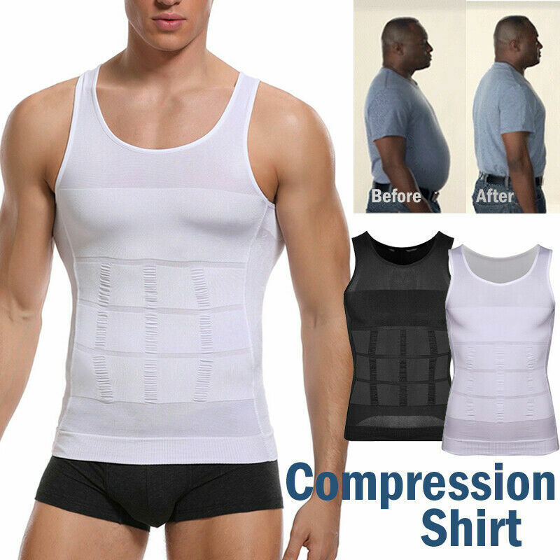 New Men’s Slimming Body Shaper Compression T-Shirt Round Neck Short Sleeve Top
