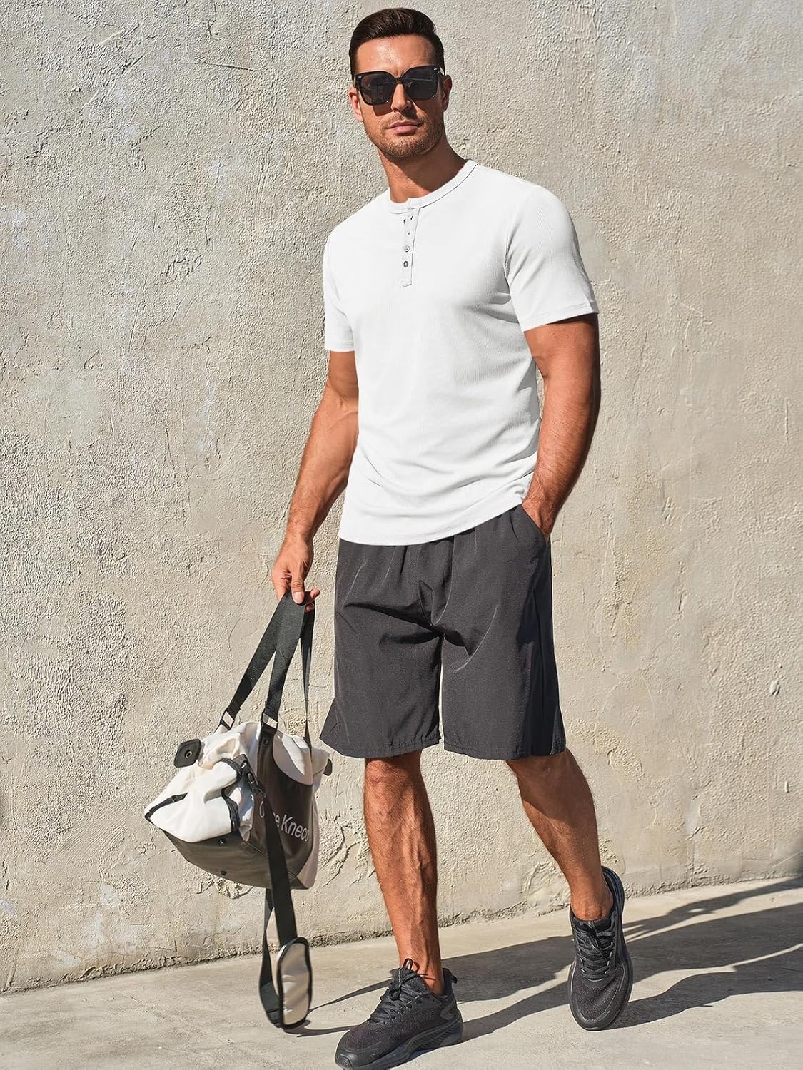 Men's Henley Shirt Short Sleeve Casual Ribbed Knitted Summer T-Shirt XL gallery