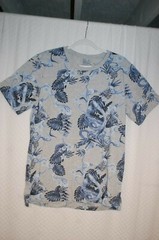 Mens S/S Tee Shirt GRAY BLUE Palm Leaves COBRA SNAKE Size M 38-40