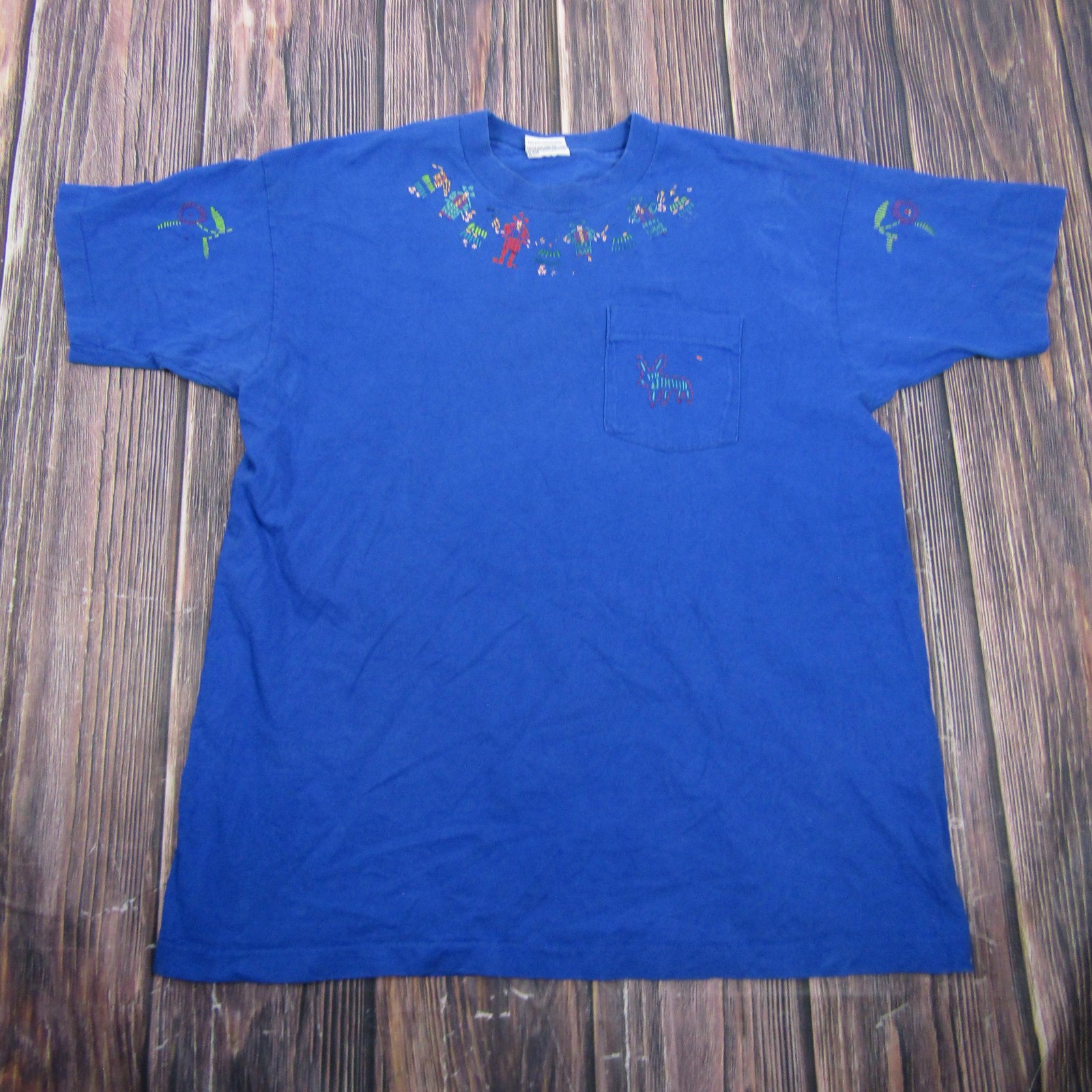 Vintage Basics Lizard Graphic Shirt Mens XLT Blue Single Stitch Pocket Tee gallery