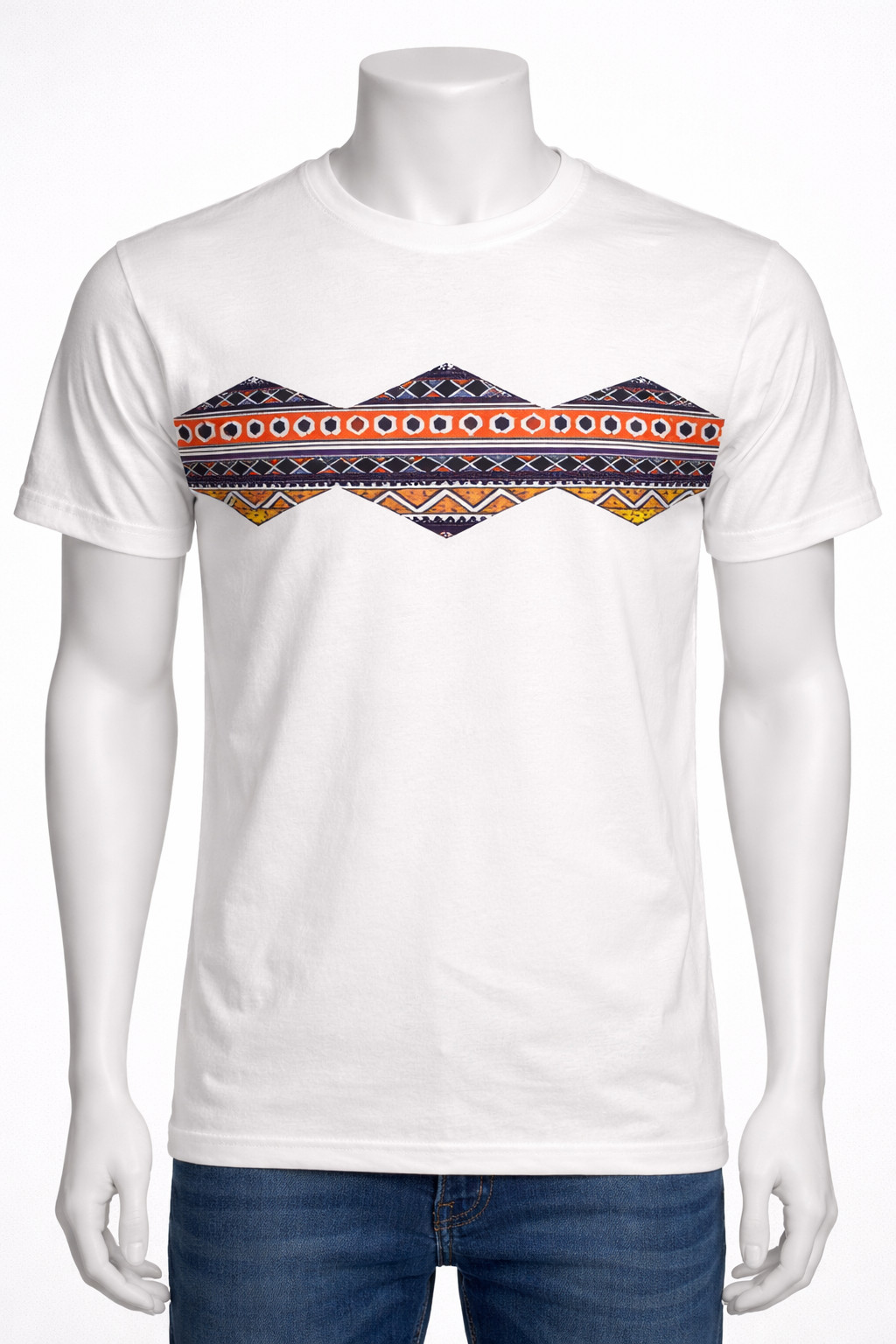 2XL Geometric Art Print T-Shirt Black Tribal Band Tee | White Ethnic Shirt gallery