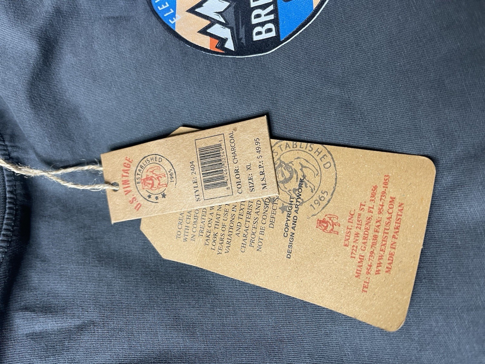 U. S. Vintage Men's Garment Dyed Charcoal Crew Neck Long Sleeve T-Shirt Tee $50 gallery