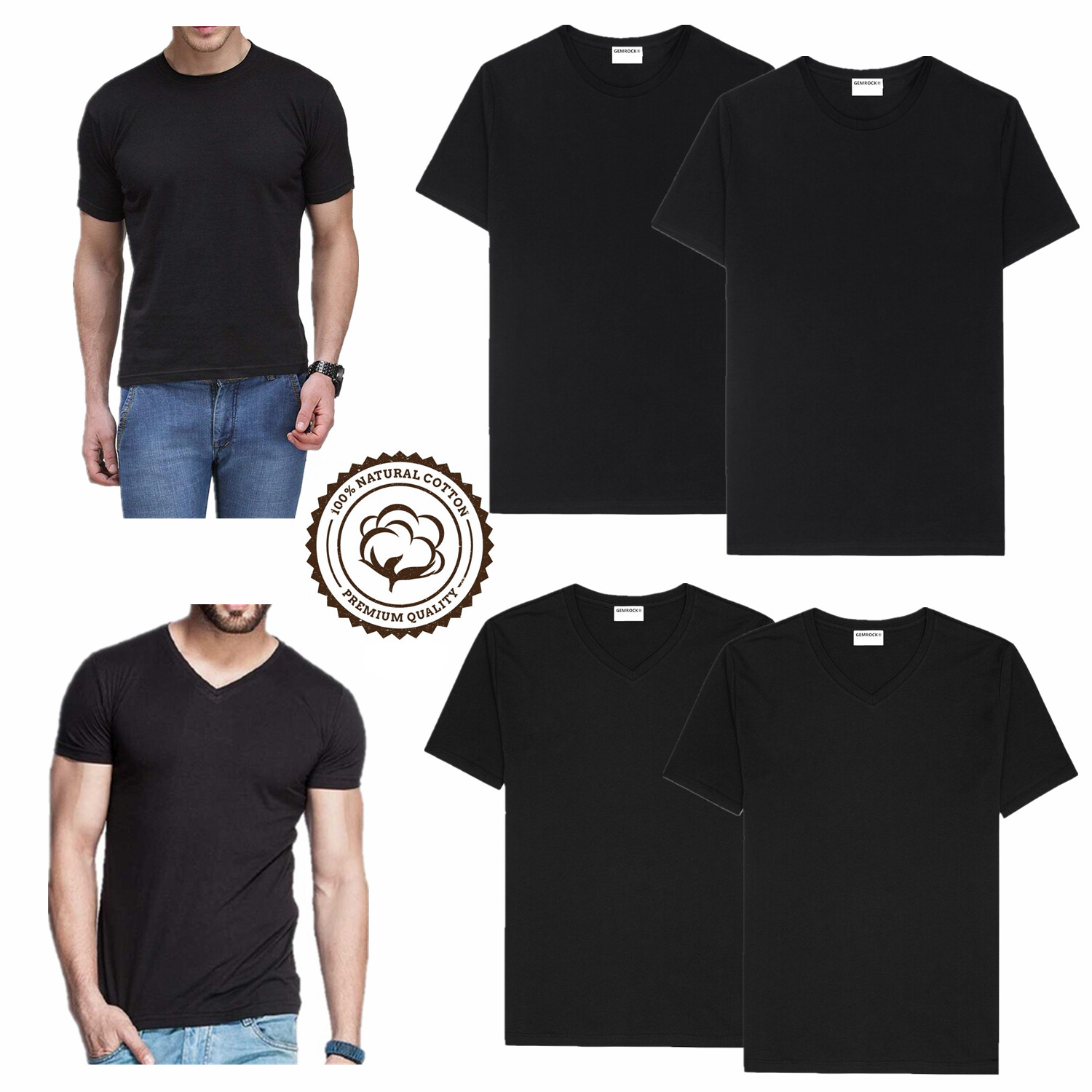 3 or 6Pcs Black Men 100% Cotton Crew-Neck V-Neck Thick T-Shirt Casual Tee S-4XL gallery