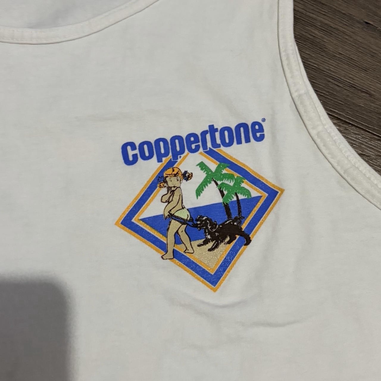 VINTAGE 90s Coppertone single stitch white beach SUMMER vacation tank top MEDIUM gallery