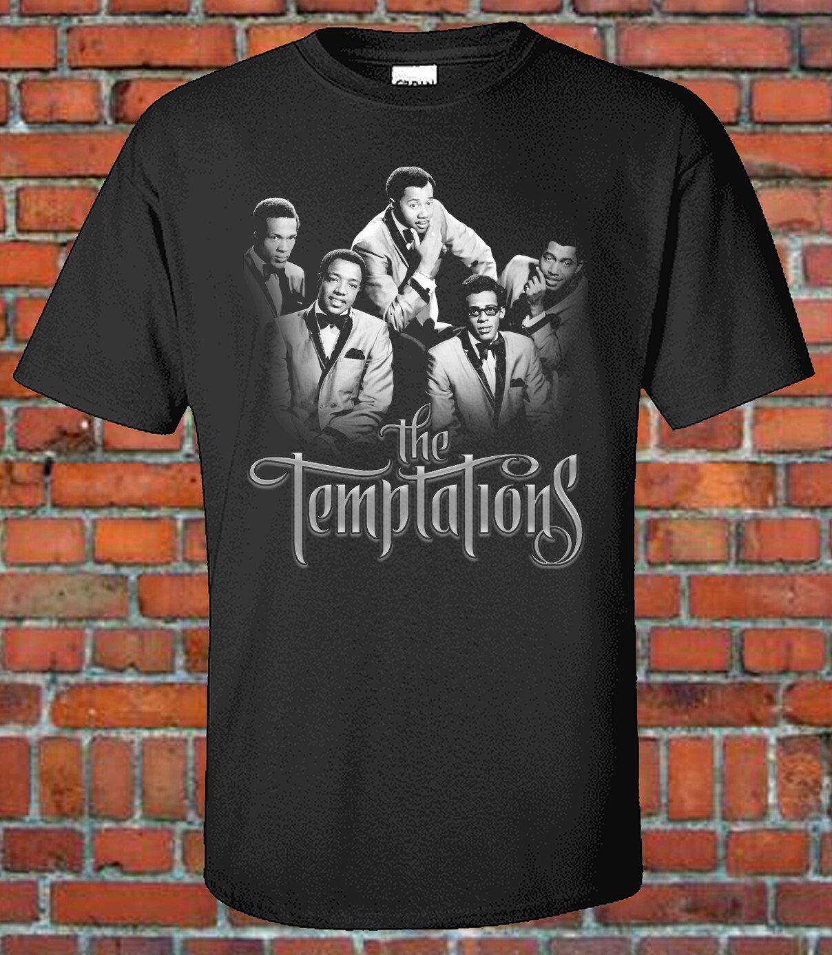 The Temptations Classic R&B singer Graphic Black and White Image T-Shirt gallery