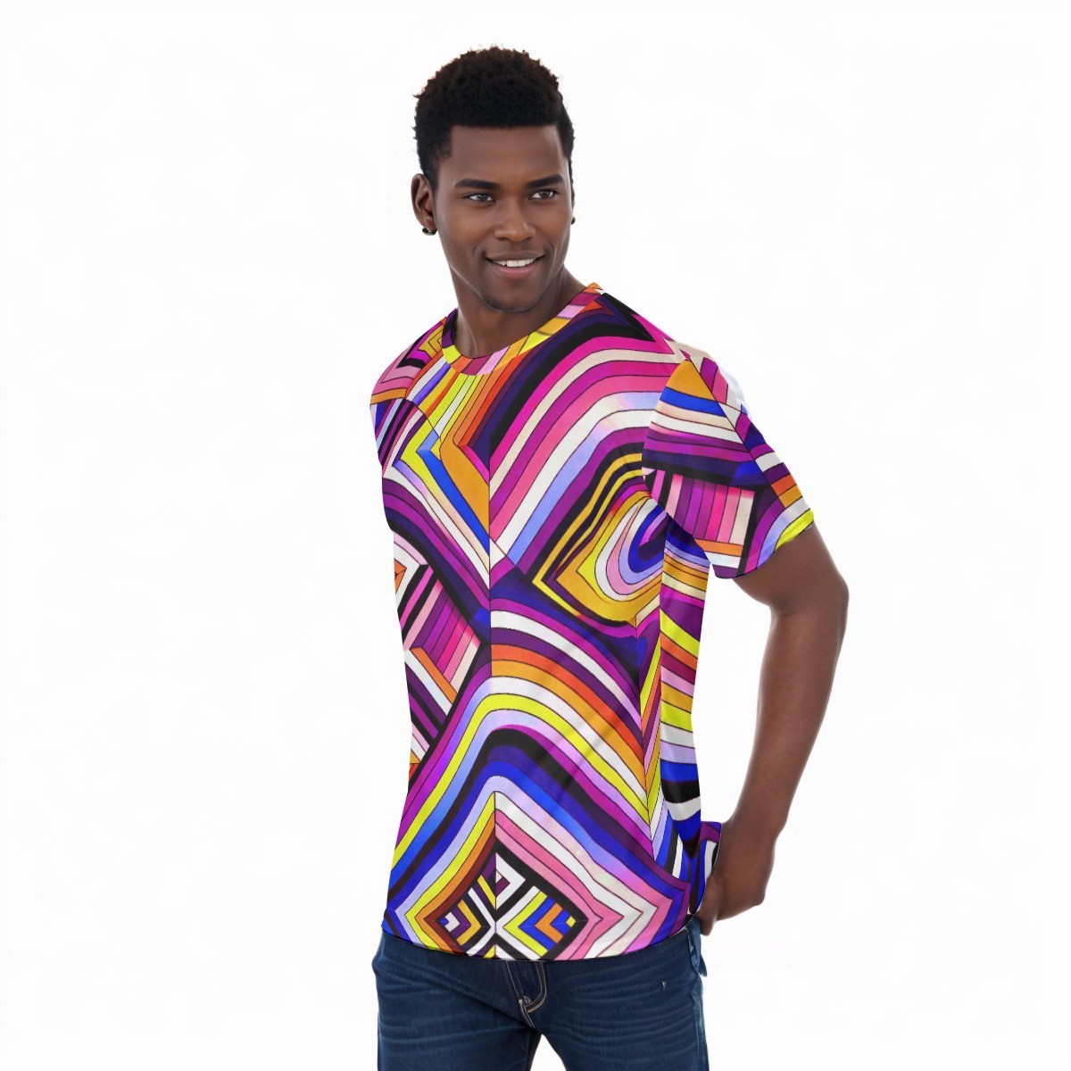 Mod Pink Stripes Shirt Psychedelic Mesh Tee Rave Trippy T-shirt Op Art Modernist gallery