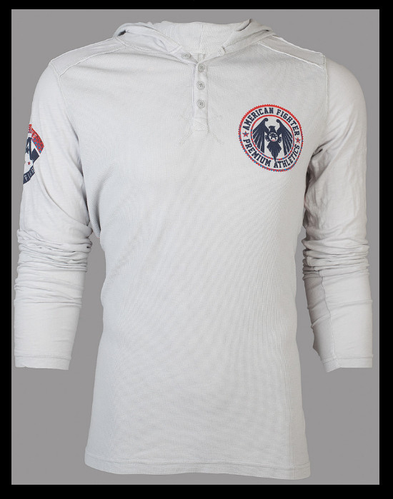 AMERICAN FIGHTER Silver CAPELLA Long Sleeve Henley Thermal Hoodie T-shirt NWT gallery
