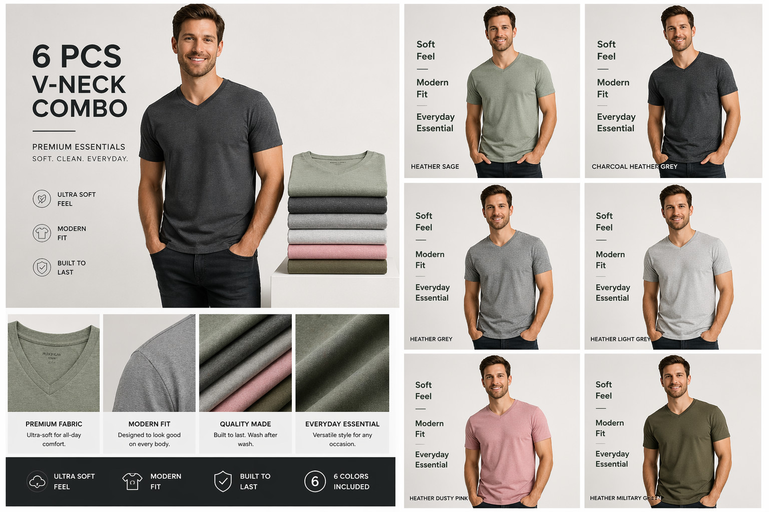 True Classic V-Neck T-Shirts 6 Pack Men Size 2XL New No Tags Soft Premium Fit