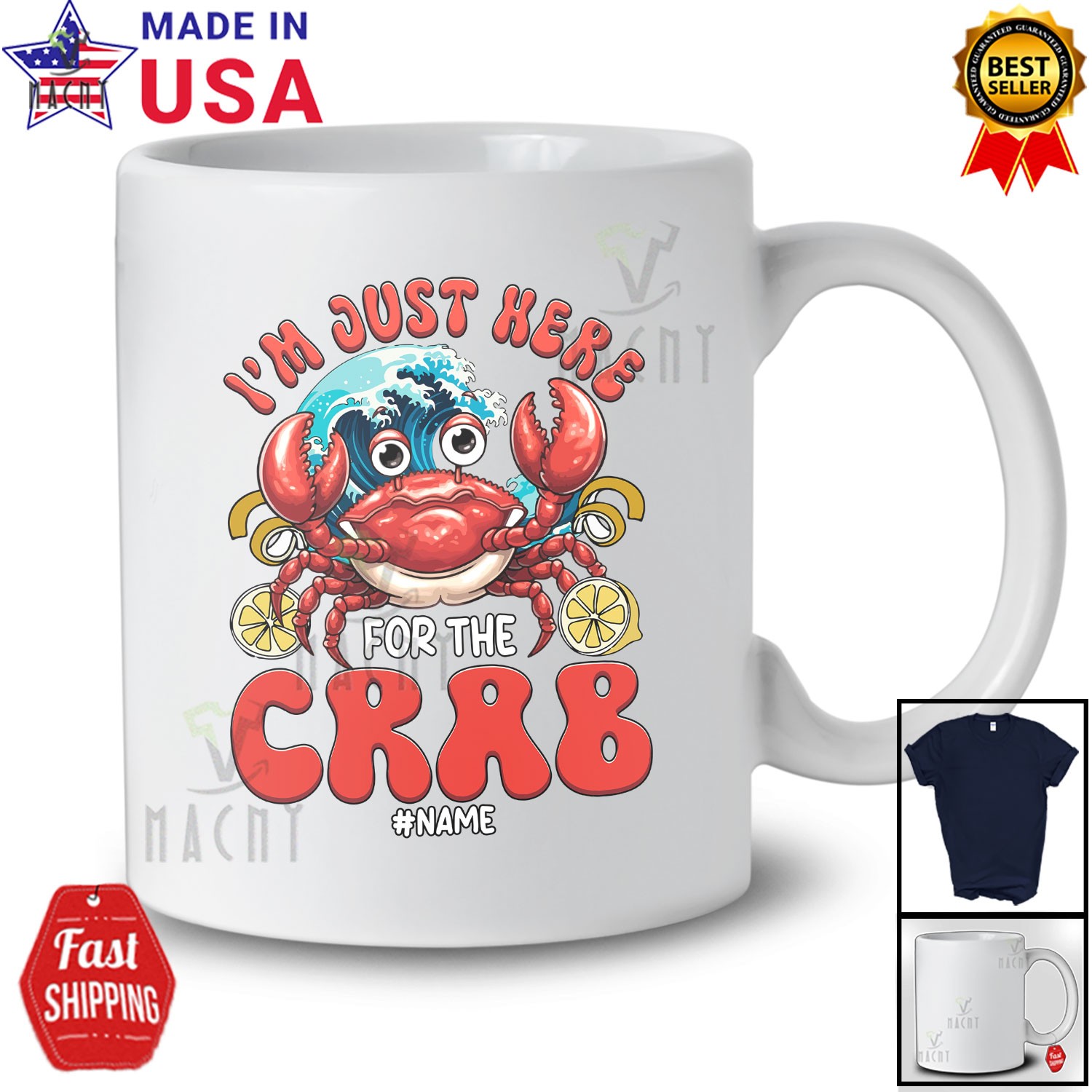 Custom Name Just Here For The Crab; Seafood Boil Party Fishing Food T-Shirt gallery