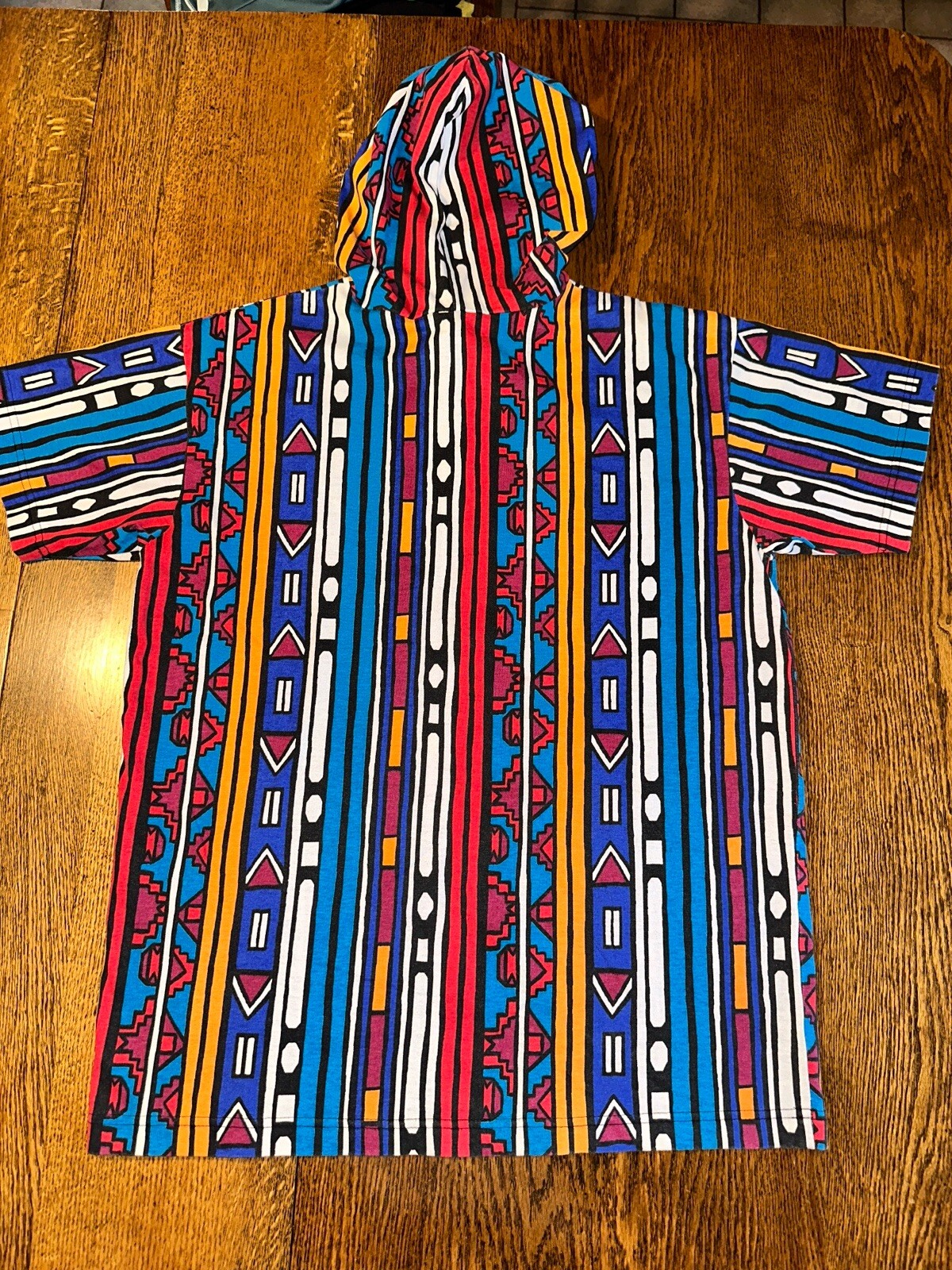 Vtg 80s 90s Tribal Hooded T Shirt Hip Hop Streetwear Oversized Medium Colorful gallery