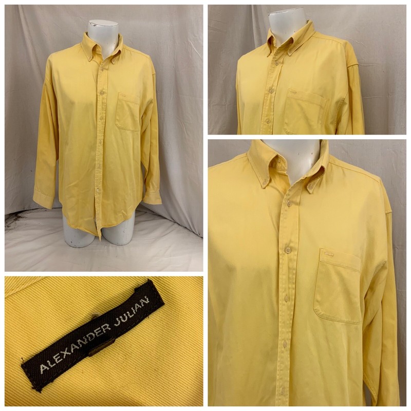 Alexander Julian Oxford Shirt L Yellow 100% Cotton Made Hong Kong YGI O1-211
