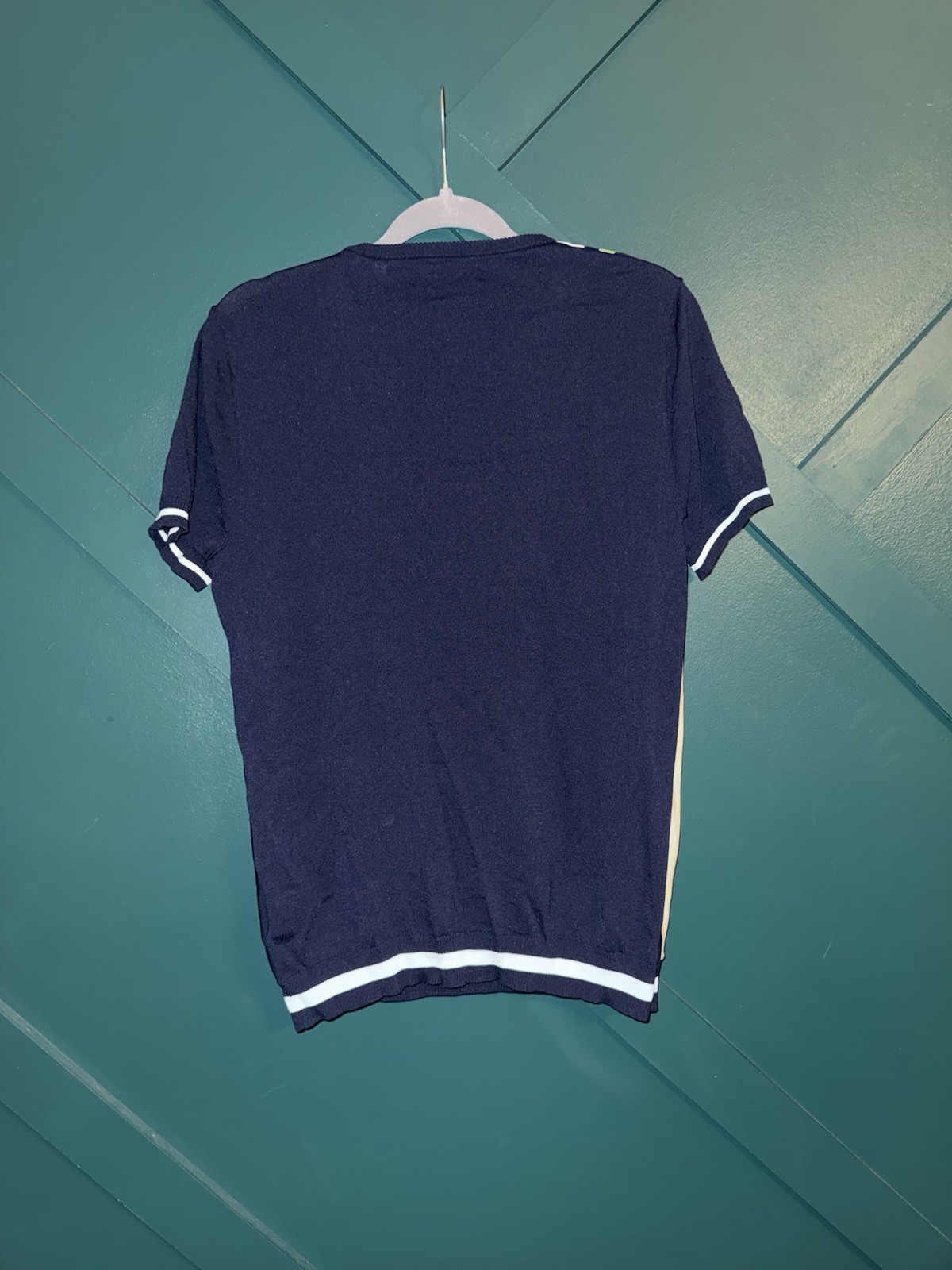 Paisley & Gray Slim Fit Knit Striped T-Shirt Navy White Beige Green L gallery