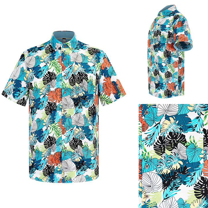 WEIV Men's Tropical Print Button Down Short Sleeve Front Pocket Shirt WS7050 gallery