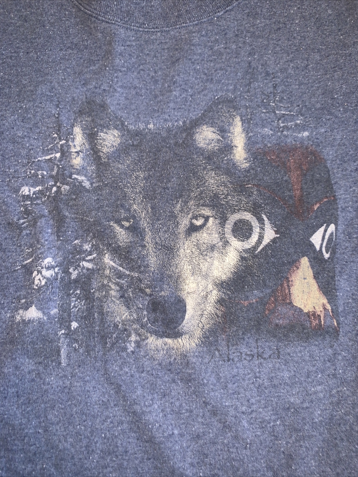 Vintage '90s Wolf T-shirt Yellowstone Eco Mountain Blue Crewneck Large 006 gallery