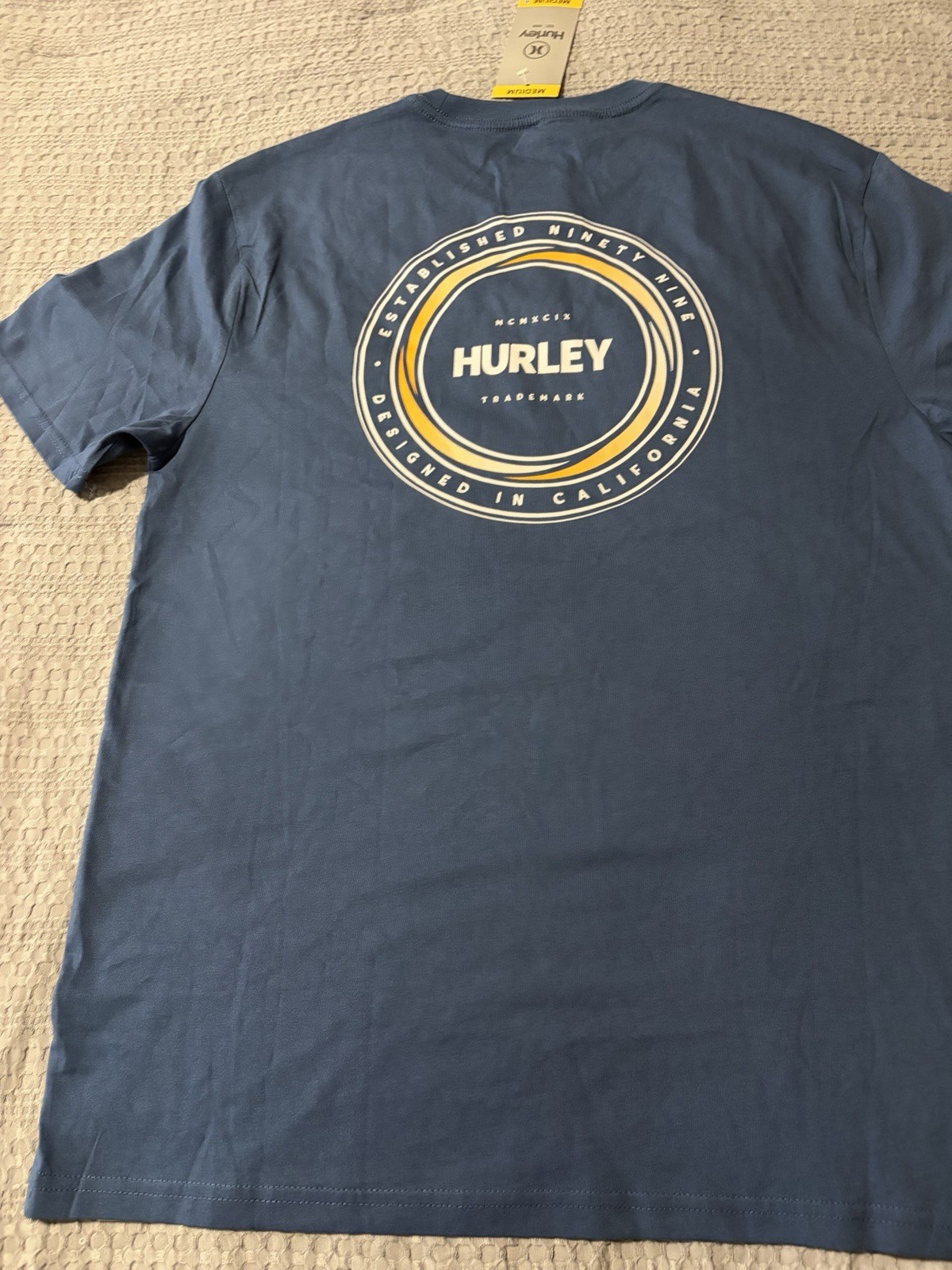 Hurley NWT Men's Blue Graphic Logo Crew Neck Short Sleeve Cotton Knit T-Shirt M gallery