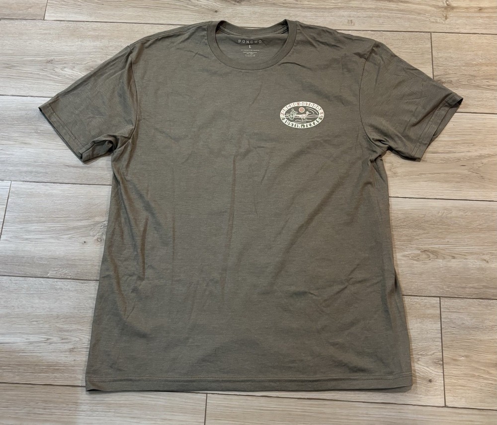 Poncho Outdoors Brown Olive Crew Neck Camp Travel Surf Fish T Shirt Large L