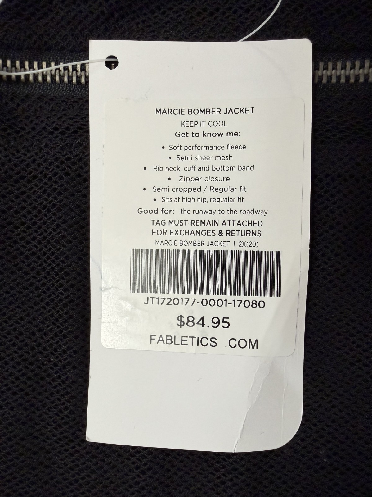 NWT Fabletics Marcie Bomber Jacket Semi Sheer Mesh Sz2x Zip Up gallery