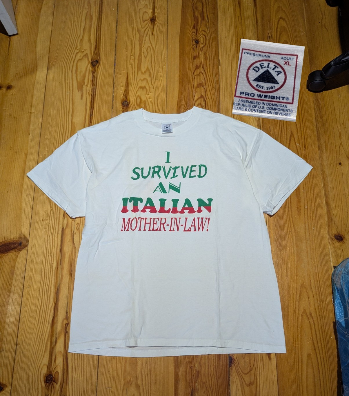 Vintage Funny Delta Pro Weight Men’s XL Italian Mother in law T shirt