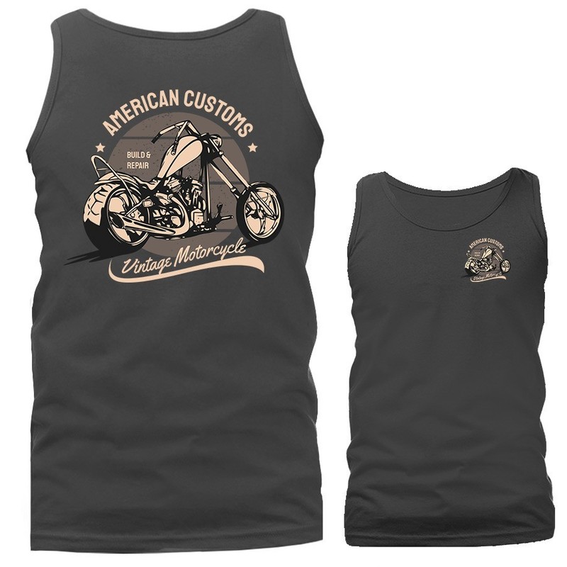 American Customs Bikers Vintage Classic Custom Motorcycle Tank Top