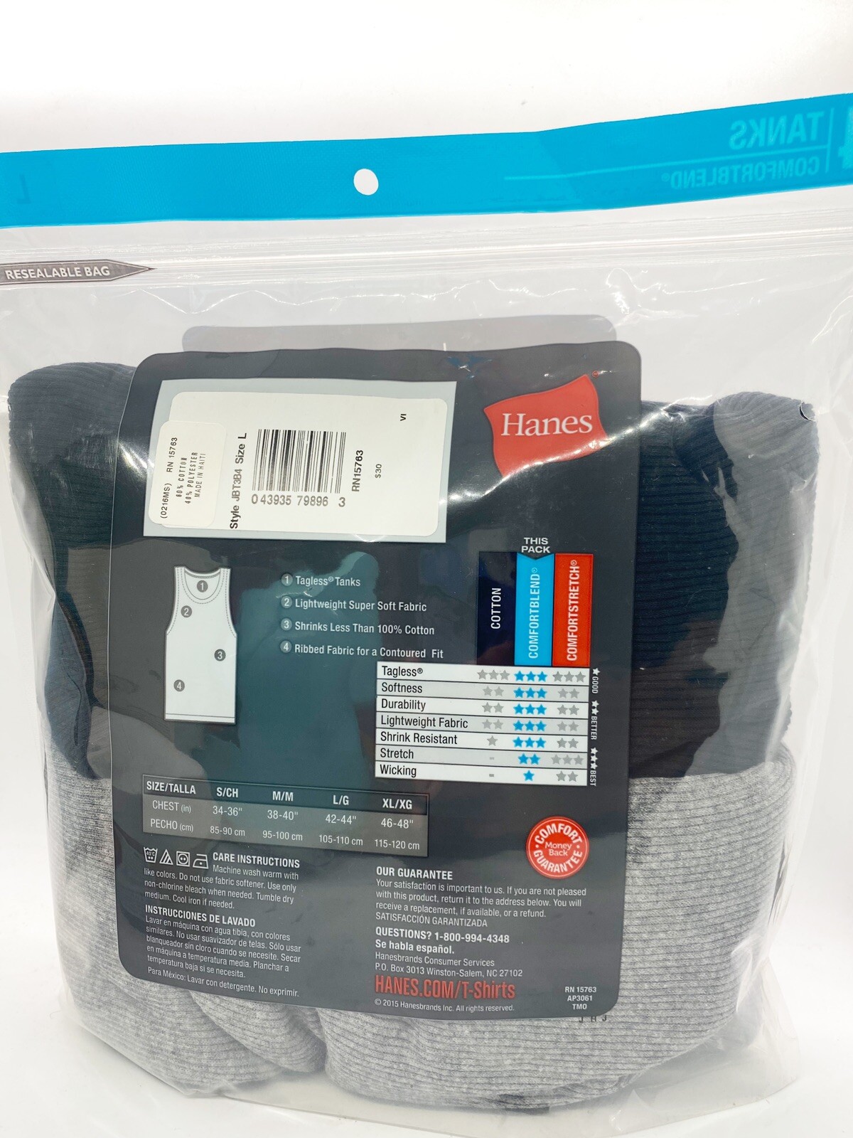 Hanes Tagless Comfort Blend Tanks Gray Black Set of 4 New With Tags Mens Size L gallery