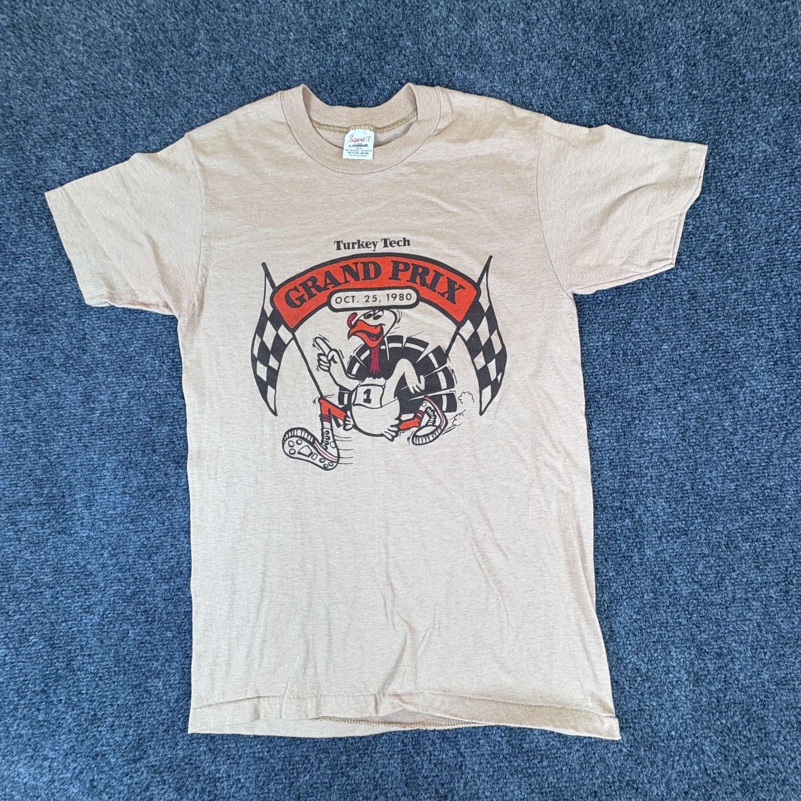 VTG Sport-T By Stedman Turkey Tech Grand Prix T-Shirt Mens M 38-40 Tan Graphic