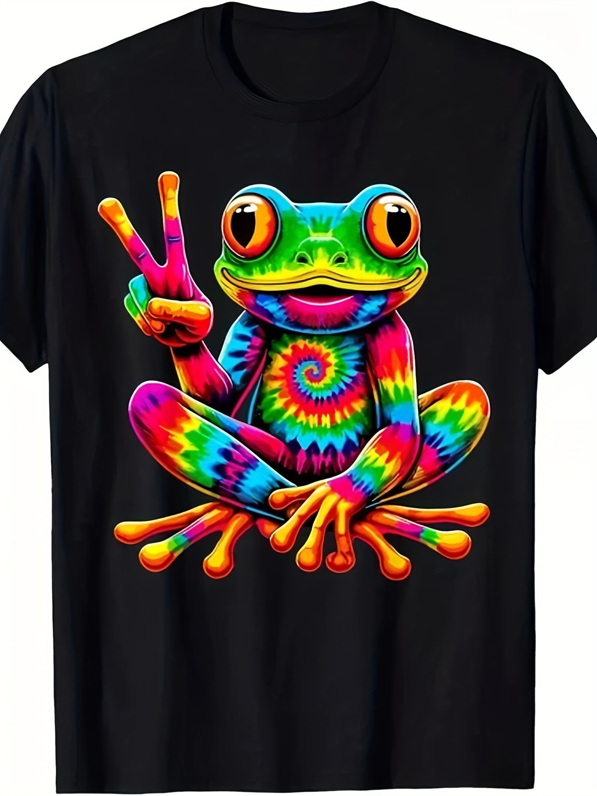 Tie Dye Peace Frog Graphic Tee - Retro Psychedelic Colorful Toad T-Shirt gallery