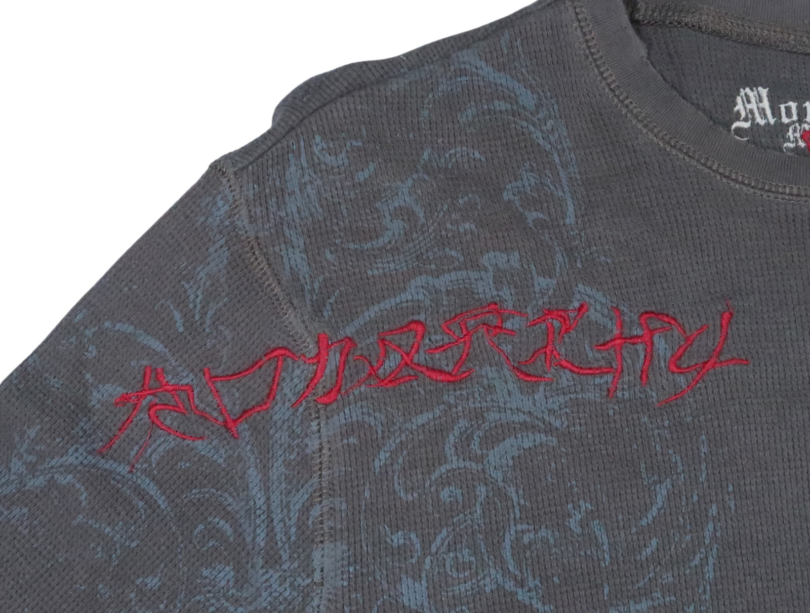 MONARCHY affliction vintage y2k thermal henley crew mens medium shirt waffle ls gallery