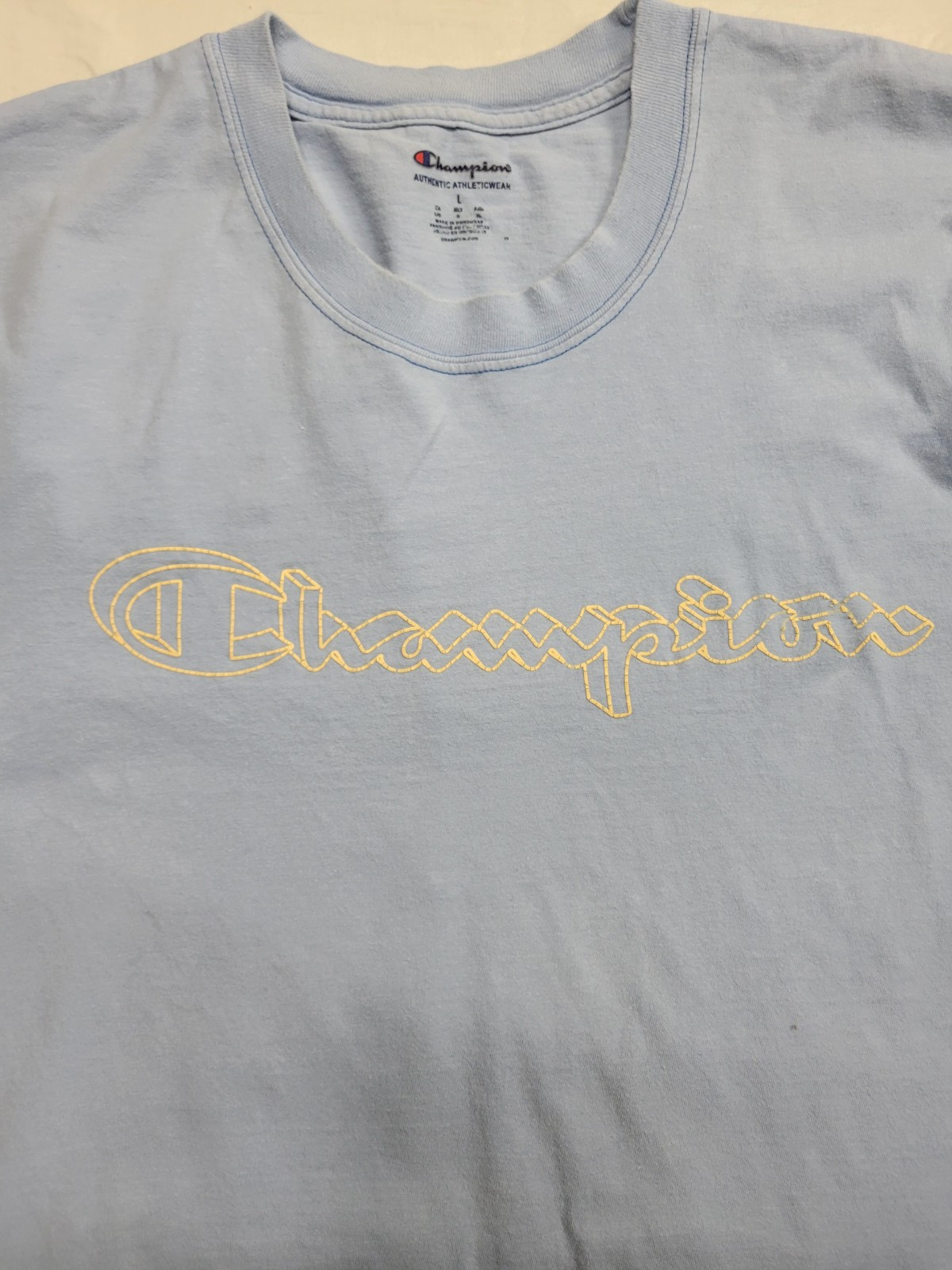 Champion Script Logo T-Shirt Size Large Blue Short Sleeve Graphic gallery