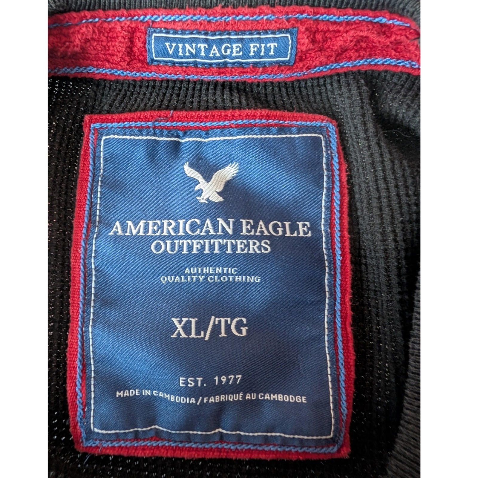 Y2K American Eagle Thermal Shirt Mens XL Black Waffle Knit VTG Fit Long Sleeve gallery