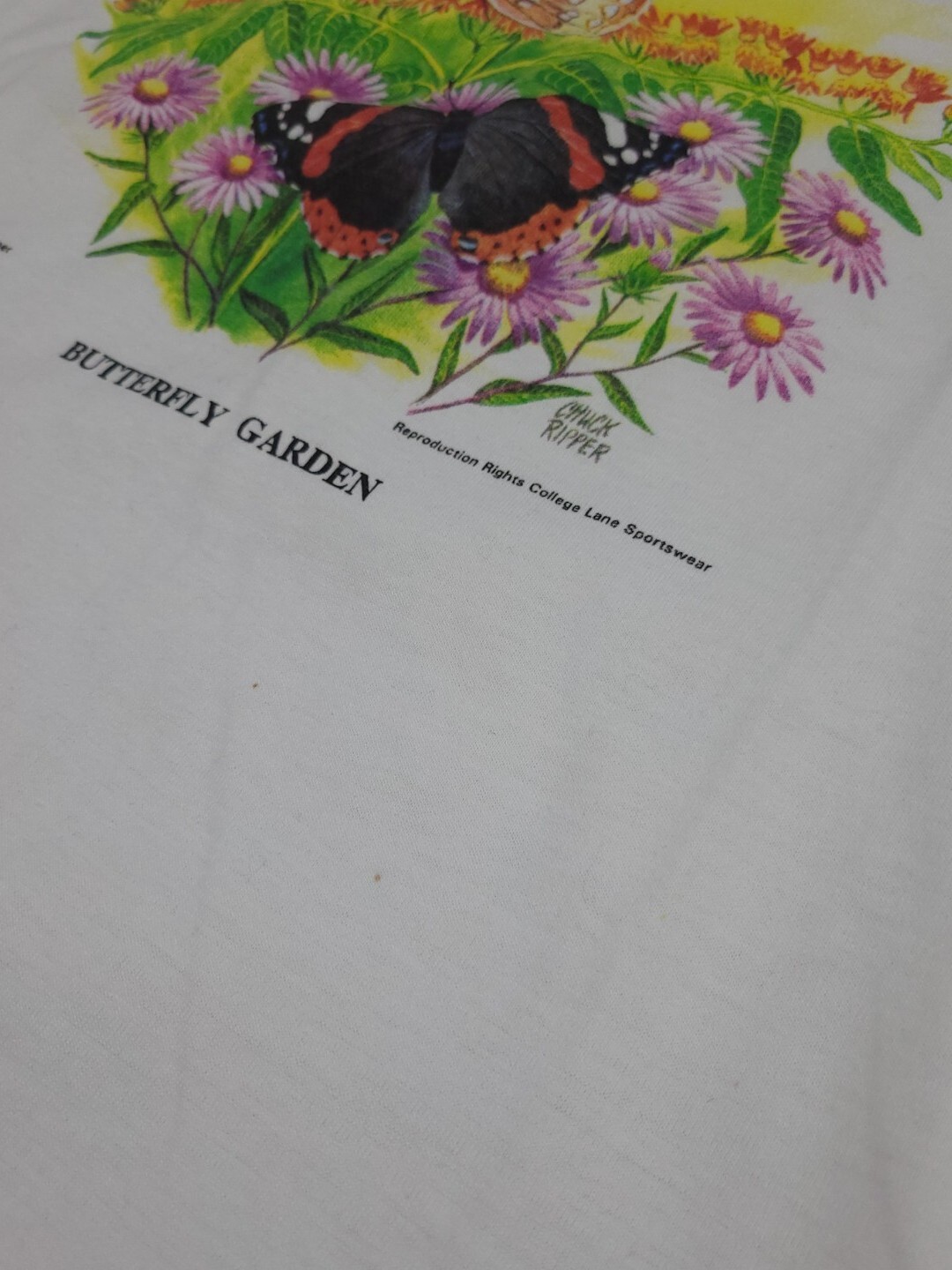 Vintage 90s Butterfly Garden Art Print Shirt Vtg Nature Flowers USA Multicolor gallery