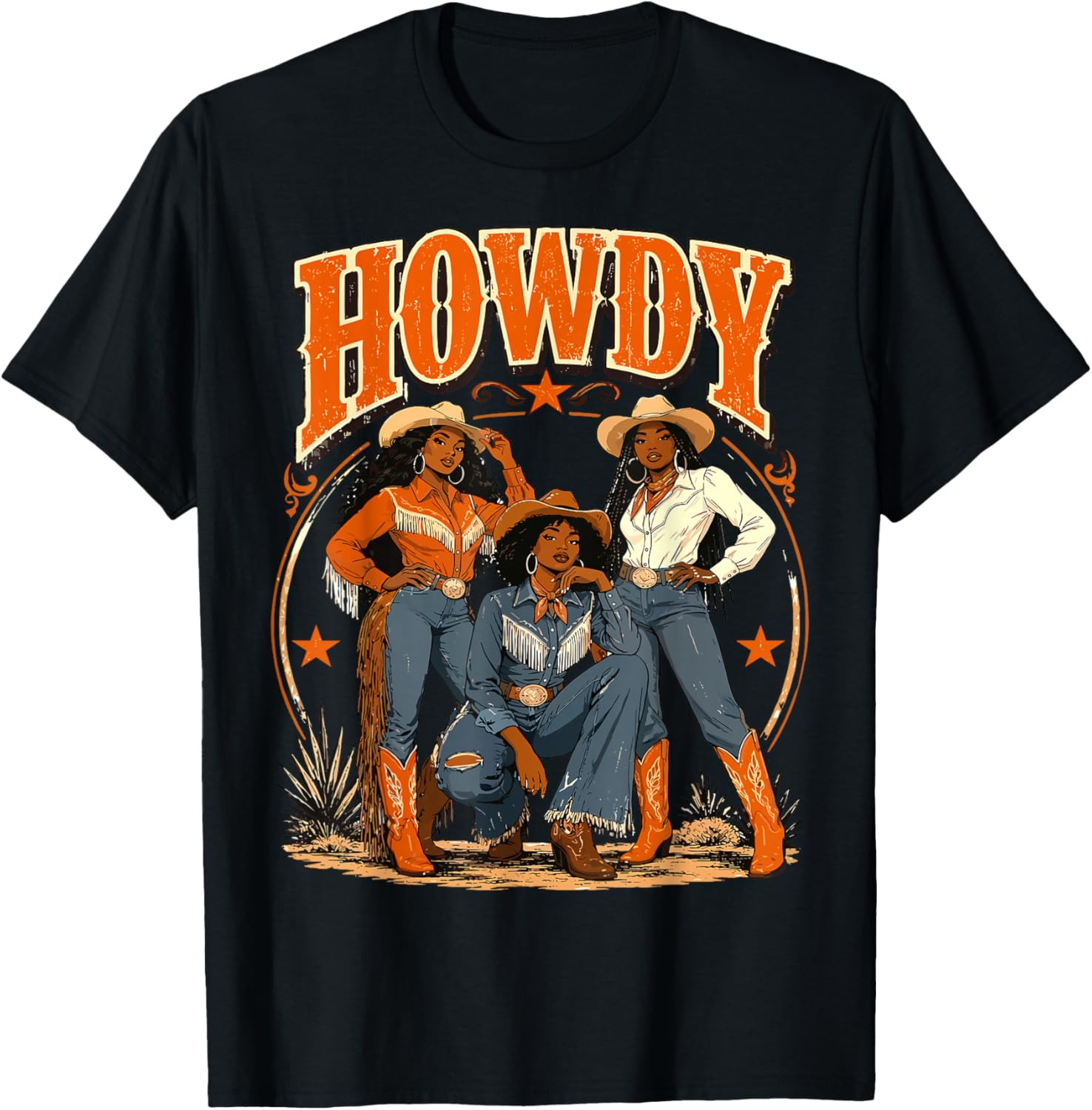 Howdy Cowgirl Western Boots Afro Western Rodeo Melanin T-Shirt