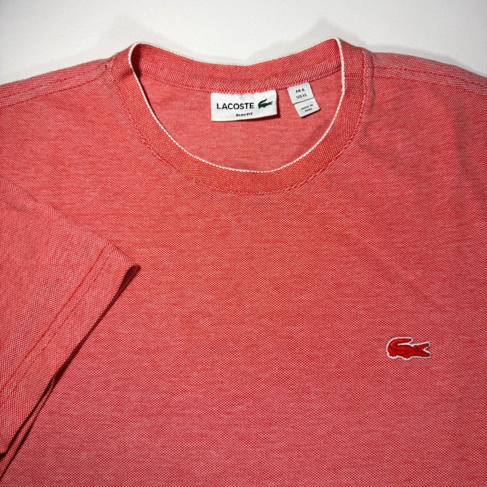 Lacoste Mens Slim Fit Pique T-Shirt Coral Orange Heather FA10437 Size XL FR 6 gallery