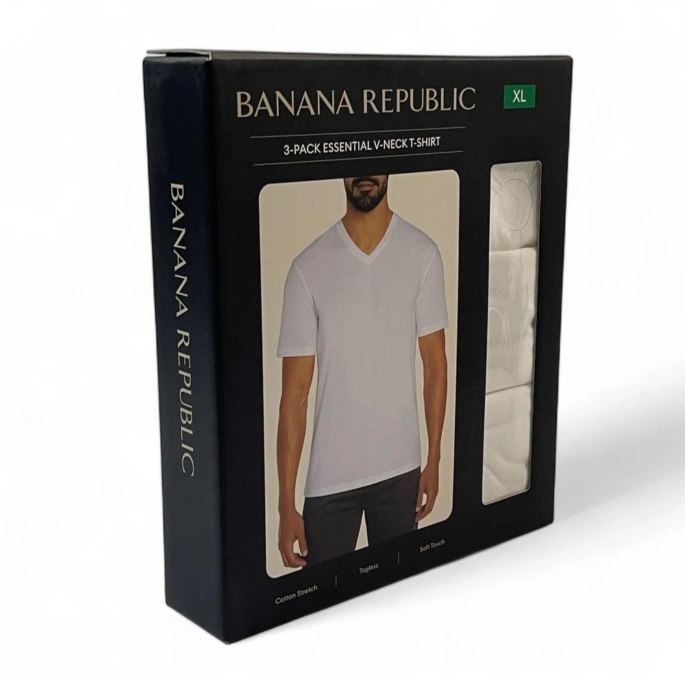 Banana Republic 3-Pack Essential V-Neck T-Shirts XL ,Cotton Stretch, White