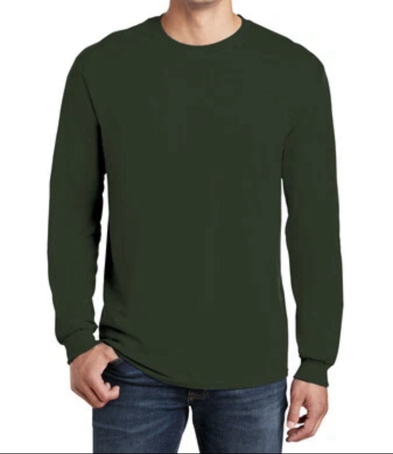 Gildan G540 Men’s Heavy Cotton Preshrunk Long Sleeve Shirt Green Size Small gallery