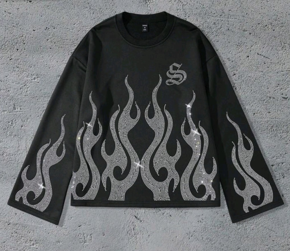 New Men Luxury Diamond Rhinestones Black Long T-Shirt High Quality gallery