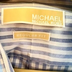 Michael Kors Mens Blue White Gingham Check Dress Shirt Regular Fit Medium 15.5