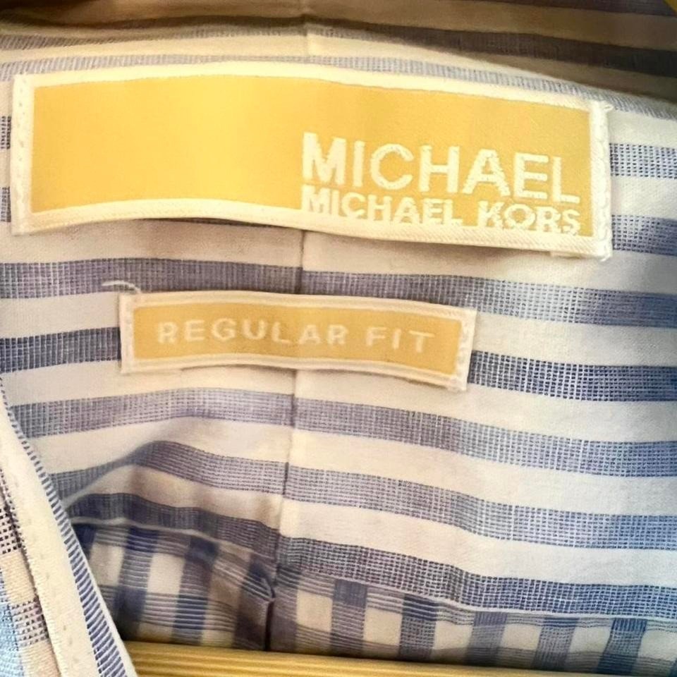 Michael Kors Mens Blue White Gingham Check Dress Shirt Regular Fit Medium 15.5 gallery
