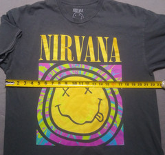 Nirvana Shirt Mens Large 44″ Gray Multicolor Smiley Face Band Tee Grunge Rock