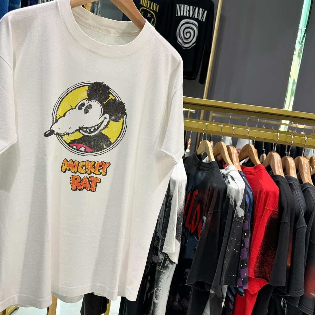 80s-90s Mickey Rat Washed T-Shirt White L gallery