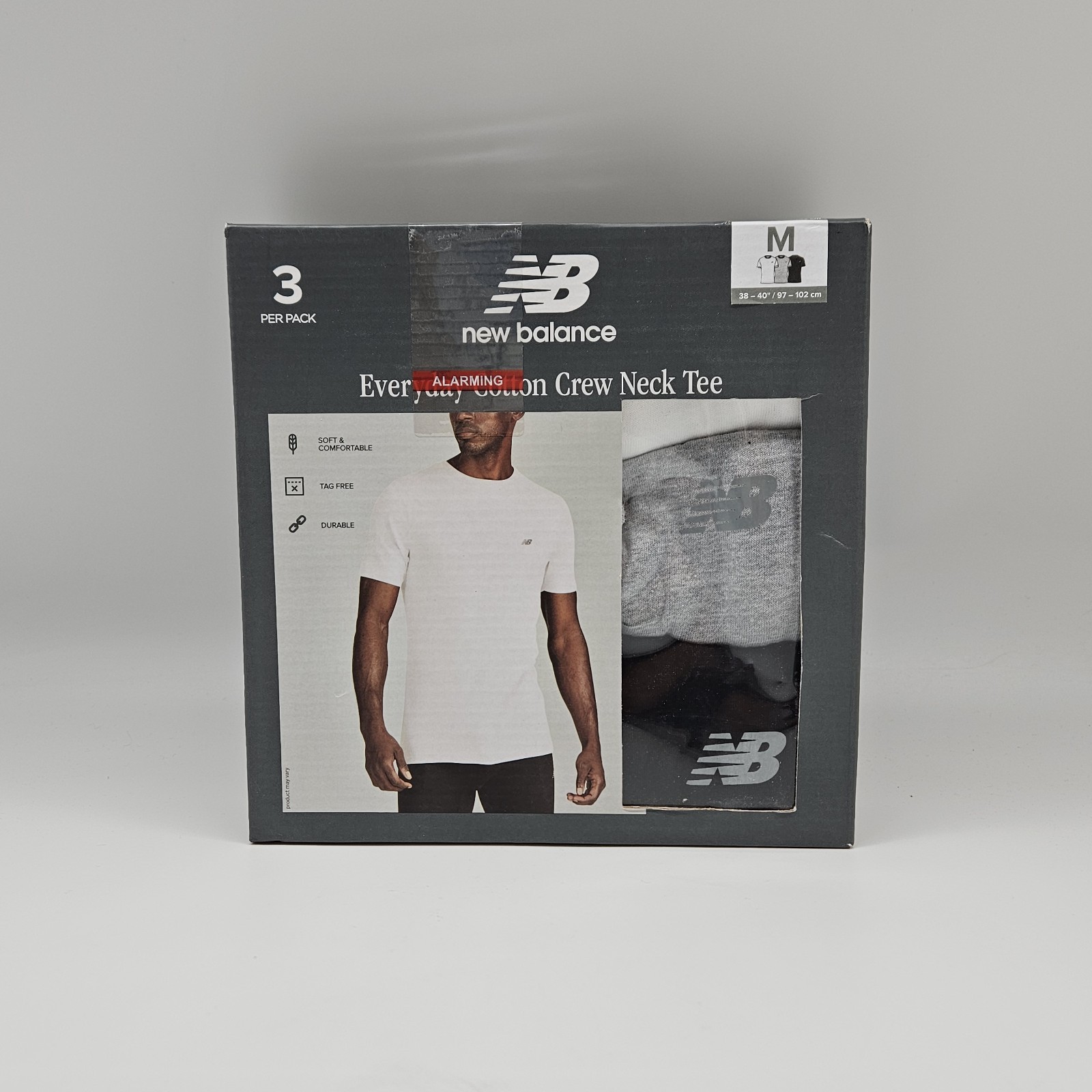 3 Pack NEW BALANCE Mens S M L XL White Gray Black Crew Neck Cotton Logo T Shirts gallery