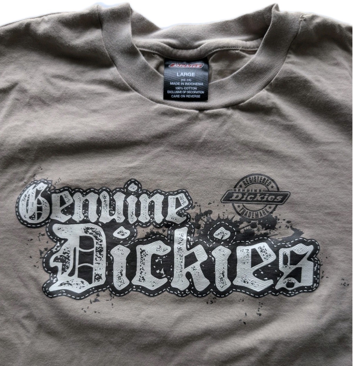 Dickies "Genuine Dickies" Graphic T-Shirt Large Tan Khaki Gray Streetwear gallery
